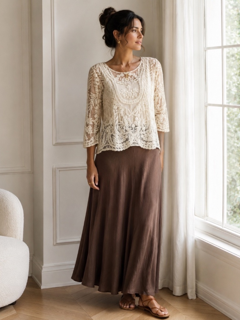 St. Tropez Fairycore Ethereal Boho Vintage Y2K Cream Sheer Lace top, Size Medium